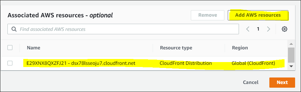 Selecting the CloudFront distribution in AWS WAF